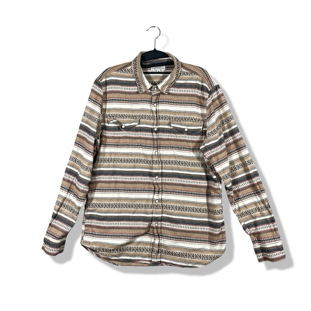 Frye and Co Pearl Snap Shirt Mens Large Brown Southwestern Boho Rugged Americana